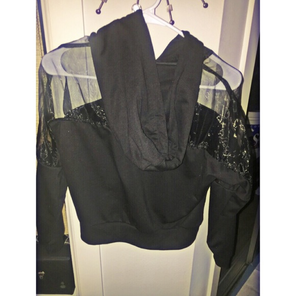 Black hoodie with mesh strip NWOT - Picture 2 of 6